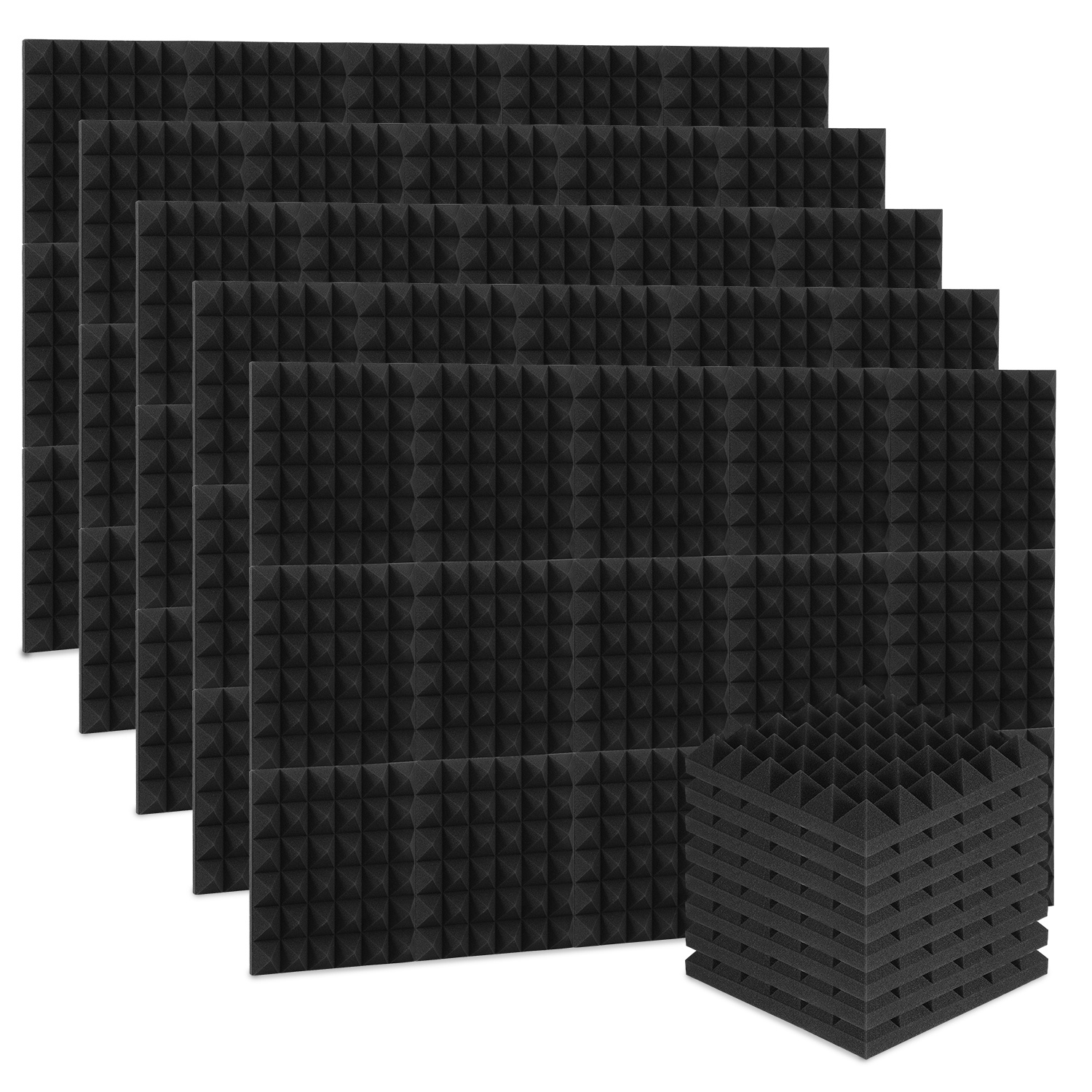 Jiubiaz 72 Stück Akustikschaumstoff Akustikschaum Matten 30 X 30 X 5cm Schalldämmmatten Zur Effektiven Schaumstoff Fliesen Pyramide Schwarz