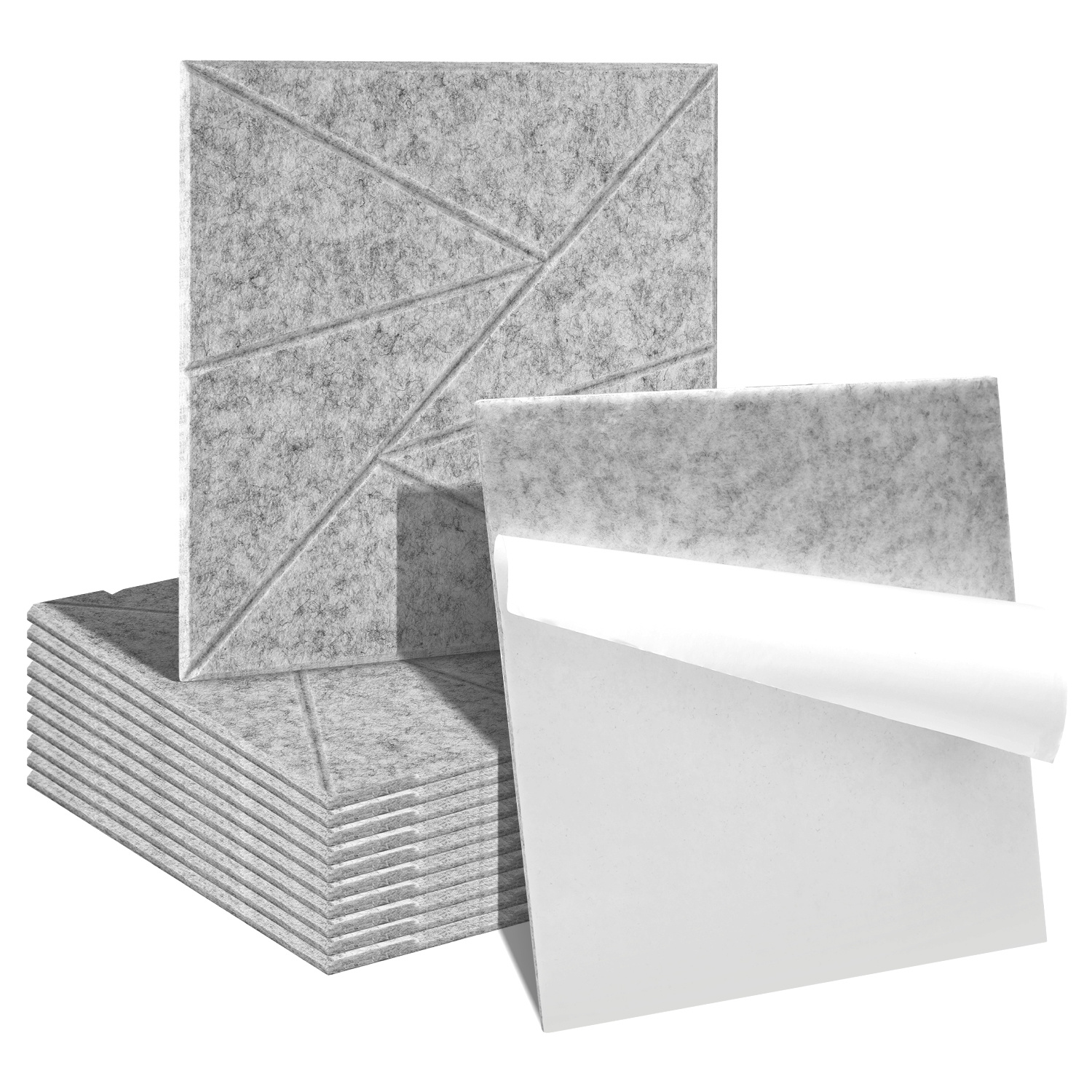 Jiubiaz Akustikpaneele Selbstklebend, 12 Stück Akustikplatten Aus Filz 30 X 30 X 0,9 Cm Grau, Schallabsorber Quadratisch Mit Dreieckmuster