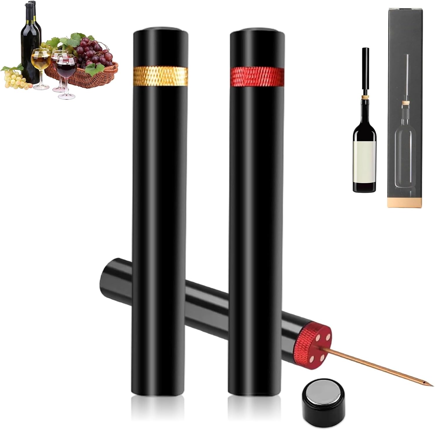 Jssevn 2-teiliger Korkenzieher-flaschenöffner, Ungewöhnliches Gadget, Luftdichter Weinverschluss, Tragbarer Pumpkorkenzieher, Für Zuhause, Restaurant Und Party