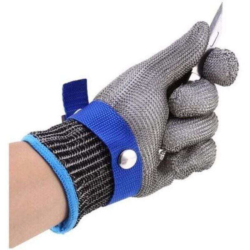 Jssevn Metzgerhandschuh Aus Edelstahlgewebe, Hochleistungshandschuh, Blau, Schutzstufe 5, Xl