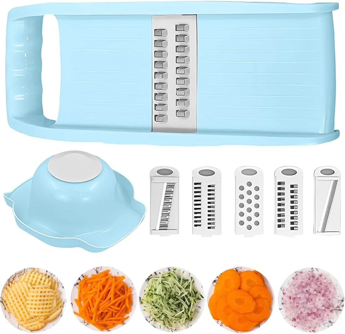 Jssevn Küchenmandoline, Multifunktionaler Gemüseschneider, Professionelle Multifunktionale Küchenmandoline Mit 5 Austauschbaren Klingen Und Handschutz