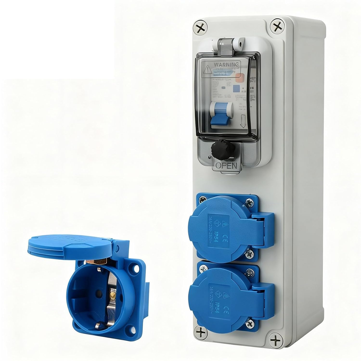 Jssevn-16a Baustellen-elektroverteilerkasten, 250v 2p Elektroverteiler, Wasserdichter Elektroverteilerkasten Mit Festem Schalter Und Leitungsschutzschaltern