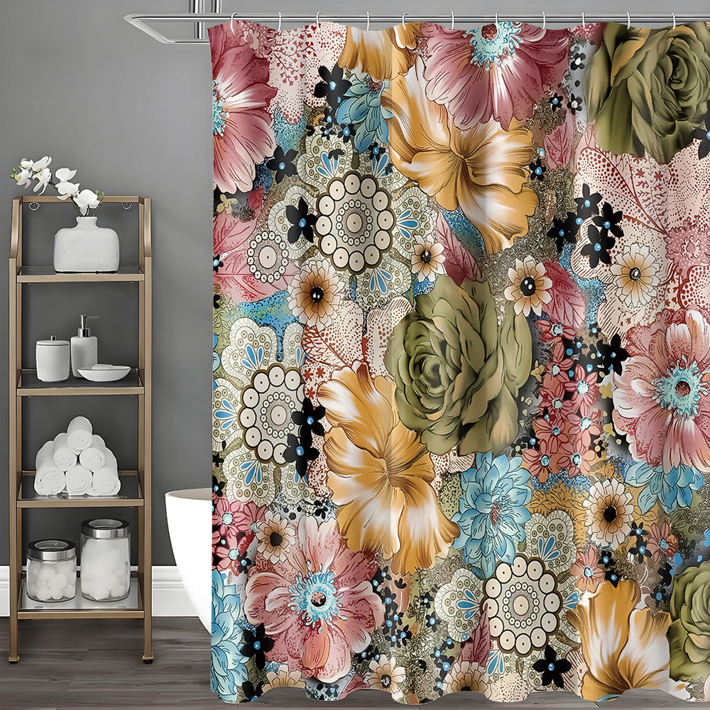 Jssevn – Duschvorhang Im Boho-blumenmuster, 180 X 200 Cm – Wasserdicht Und Schnelltrocknend – Beschwerter Saum Für Sicheren Halt – Einfache Montage Dank Ösen
