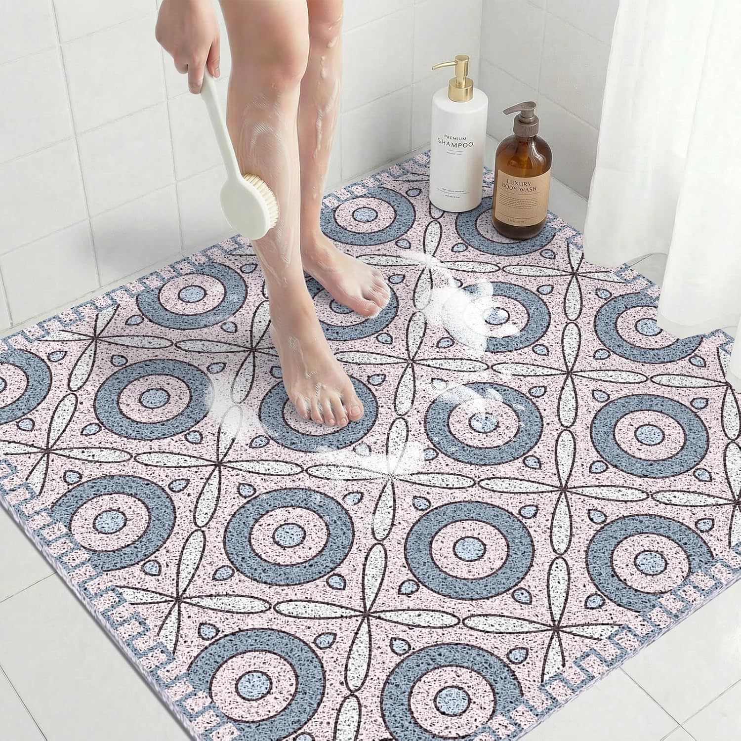 Jssevn Quadratische Duschmatte Gegen Schimmel, 60 X 60 Cm, Geruchsneutrale Pvc-badematte, Schnelltrocknend, Rutschfest, Leicht Zu Reinigen