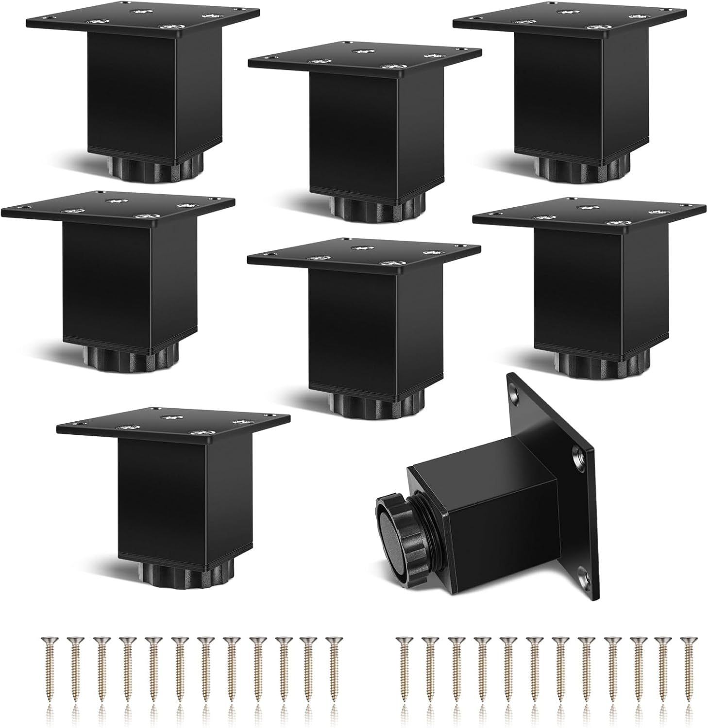 Jssevn 8er-set Verstellbare Tischbeine Mit Breiter Und Dicker Befestigungsplatte, Schwarze Quadratische Möbelbeine Für Schränke, Buffets Und Regale, 60 Mm