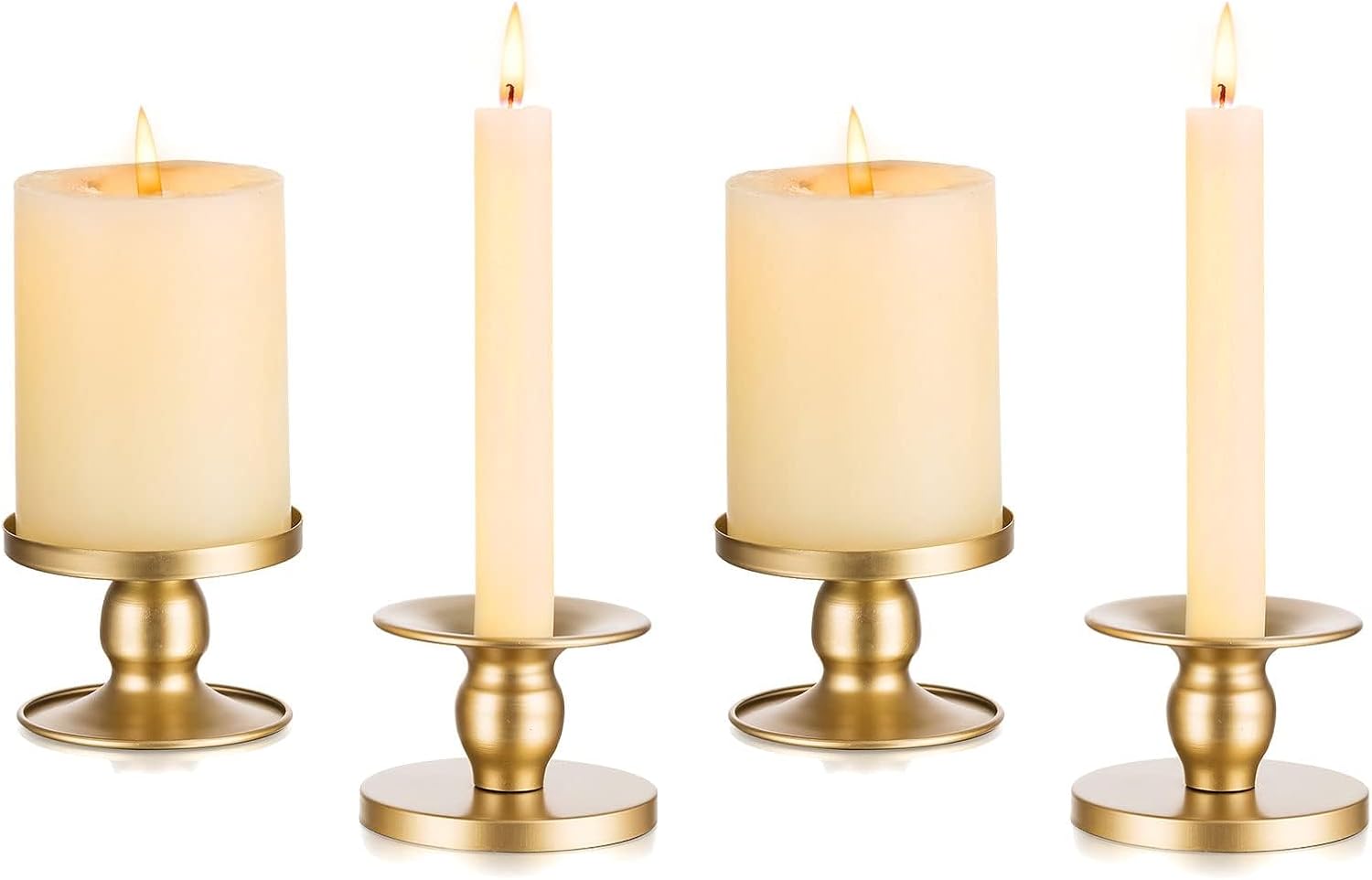 Jssevn Goldener Hochzeitskerzenständer – Set Mit 4 Kleinen Dekorativen Metallkerzenständern Für Stumpenkerzen, Weihnachtsdekoration
