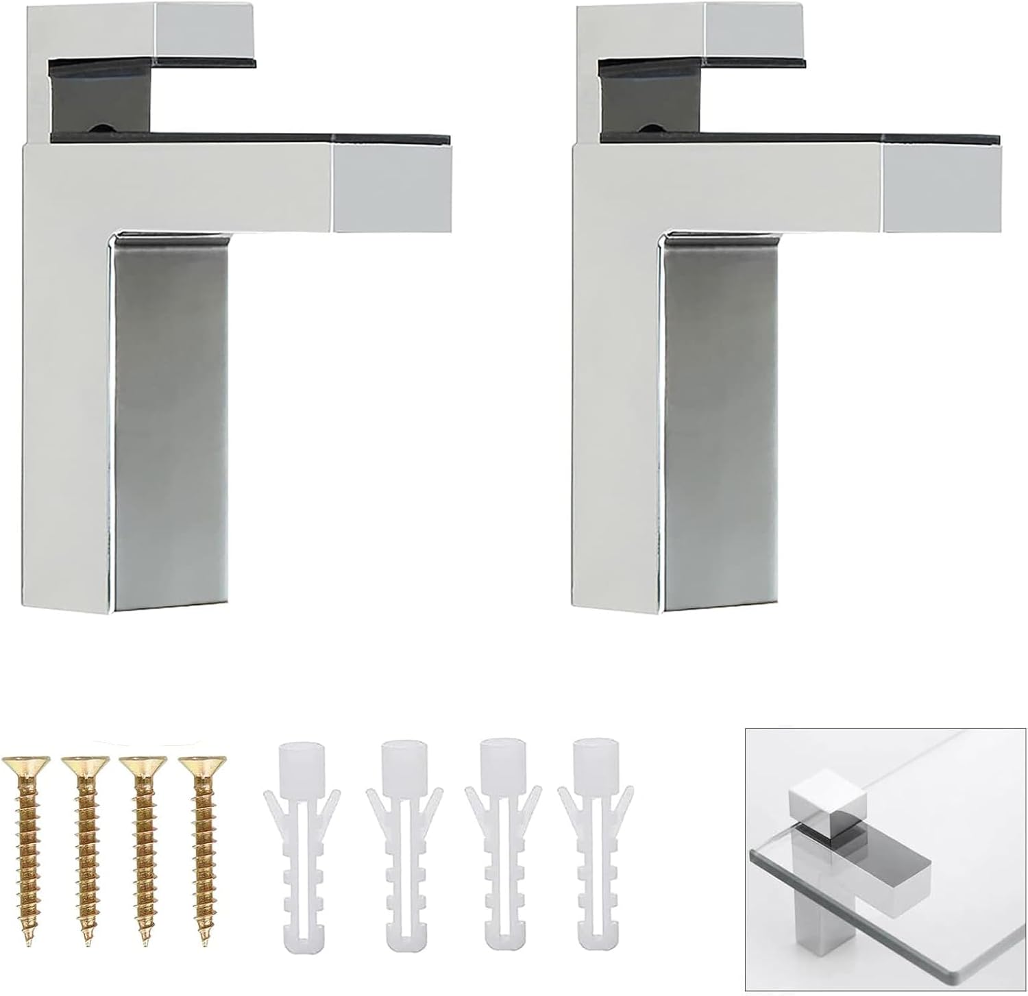 Jssevn-2 Stück Glasregalhalterung, Verstellbare Glasklemmen Aus Zinklegierung Für Holz-/glasregale Mit Einer Dicke Von 3 Bis 30 Mm (silber F)