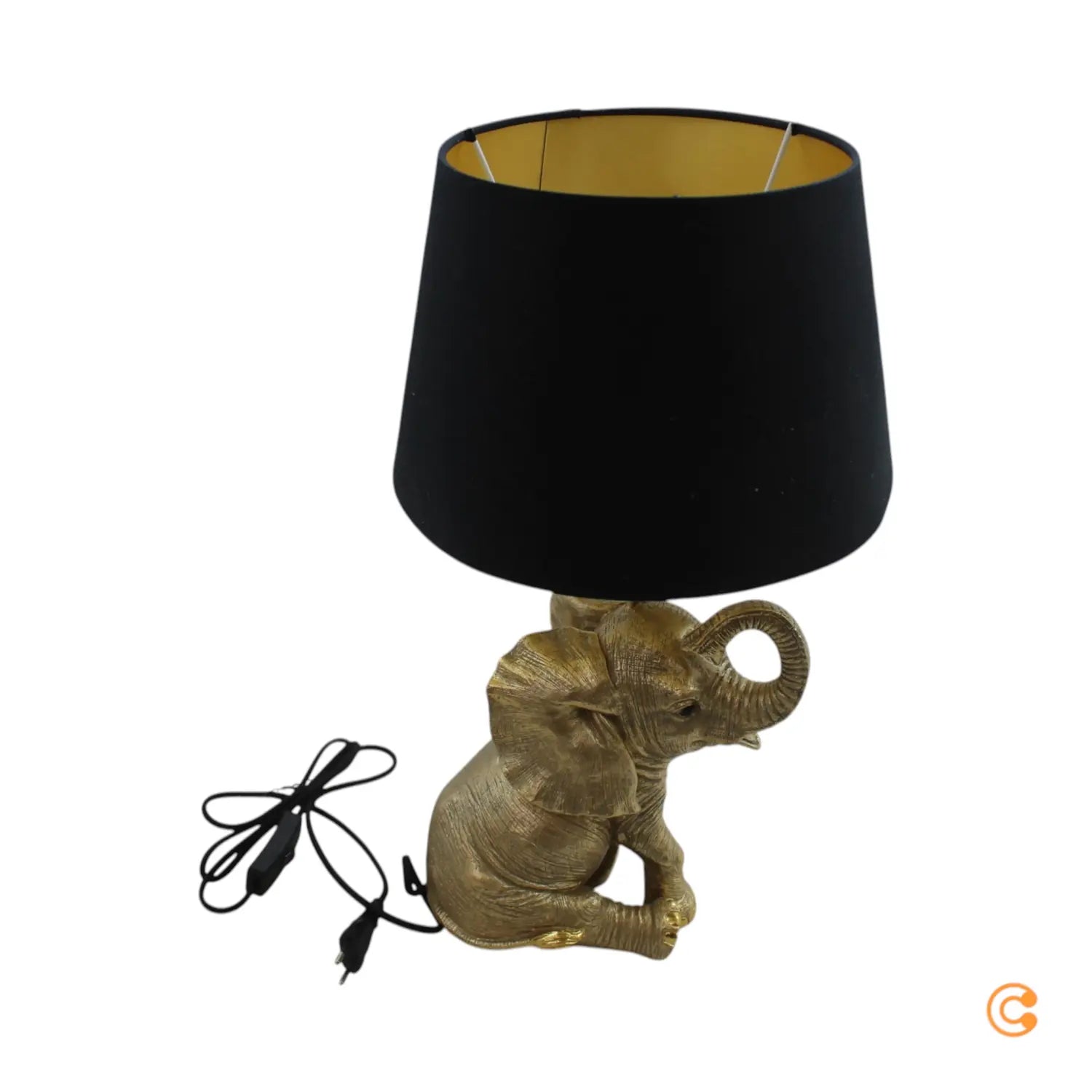 [gebraucht] B-ware Kare Tischleuchte Lampe Happy Elefant Schirm Leuchte Schwarz Gold Kunstharz