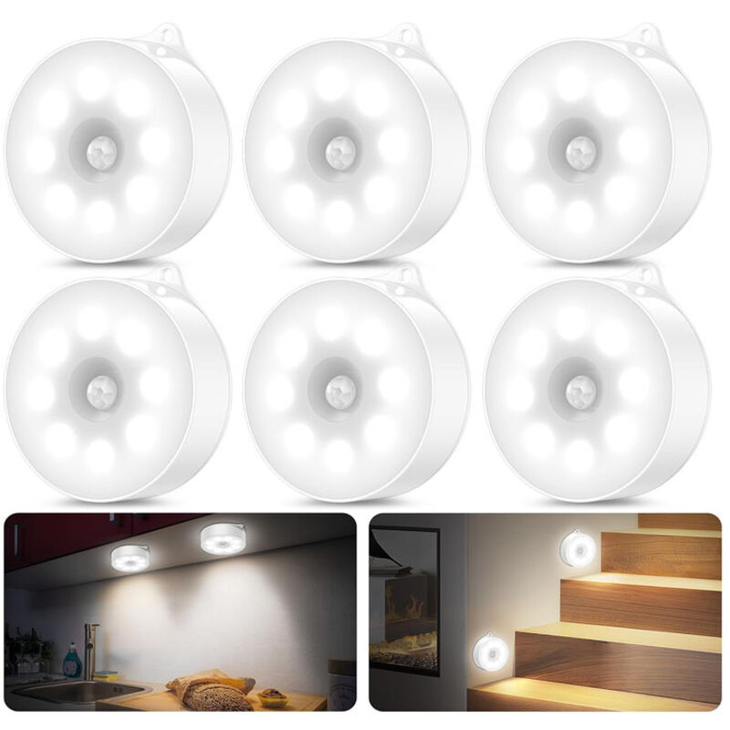 6 Stück, 3-modus-nachtlichtbirne, Wiederaufladbare Glühbirne Mit Abs-batterie, Kabellose Led-leuchte, Für Kleiderschrank, Schlafzimmer, Treppenhaus, Kinderzimmer, Küche (kaltweiß).