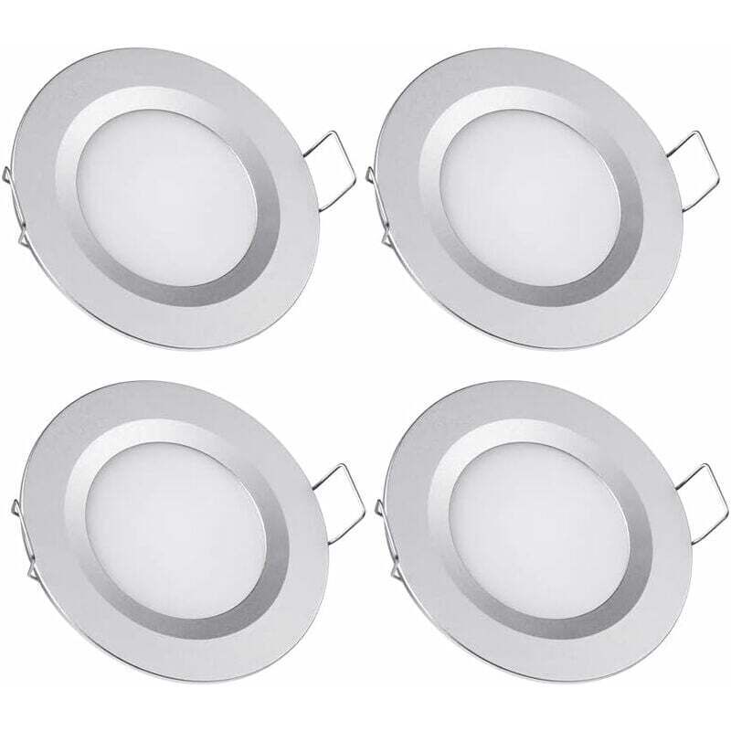 4 X 12v Led-einbaustrahler, 58-65mm Loch, 3w, 3200k, Deckeneinbaustrahler Für Wohnmobil, Boot, Wohnwagen, Transporter, Yacht, Warmweiß (silberne Ausführung)
