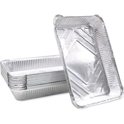 Packung Mit 20 Einweg-aluminium-grillschalen Für Gas-, Holzkohle- Und Backofengrills, Für Fleisch, Fisch Und Gemüse, 31,5 X 21,5 X 5 Cm