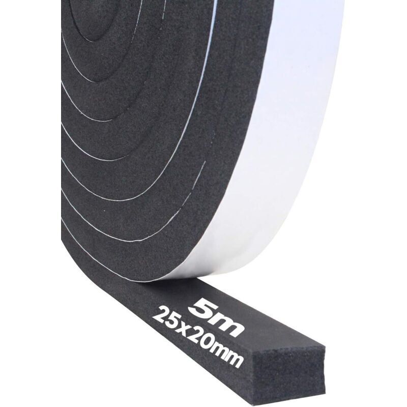 Selbstklebende Schaumstoffdichtungsleiste 25 Mm (b) X 20 Mm (h), Selbstklebender Schaumgummi Für Türen Und Fenster, Witterungsbeständig, Stoßfest, Schalldämmend, 5 M Gesamtlänge