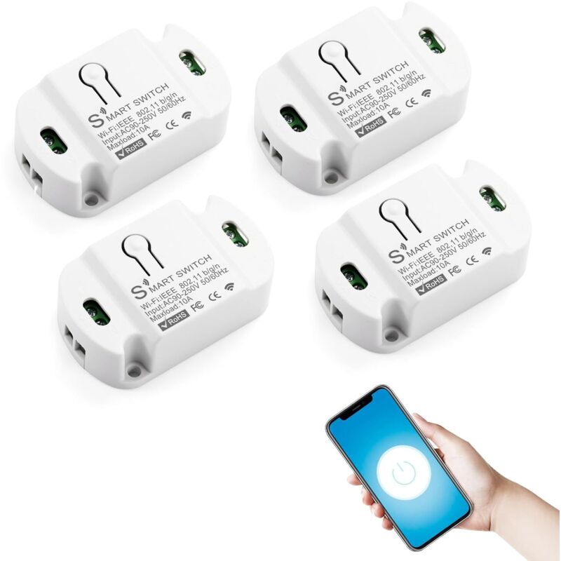 4er-pack Smart-schalter, Smart Life Wlan-schalter, Mini-alexa-schalter Mit Smartlife/tuya-app-fernbedienung, Smart Life Wlan-schaltermodul Kompatibel Mit Alexa/google Assistant