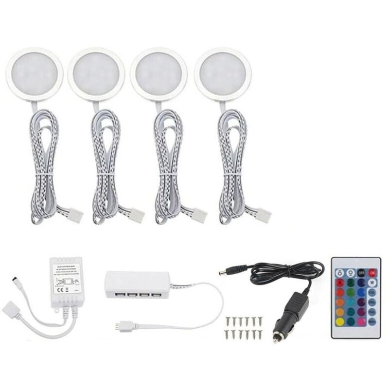 4er-set Led-schrankleuchten, 12 V Selbstklebende Unterbauleuchten Für Die Küche, Usb-wiederaufladbare Led-strahler Mit Fernbedienung, Warmweißes Licht (3000 K) Für Schränke, Kleiderschränke, Küchen, E