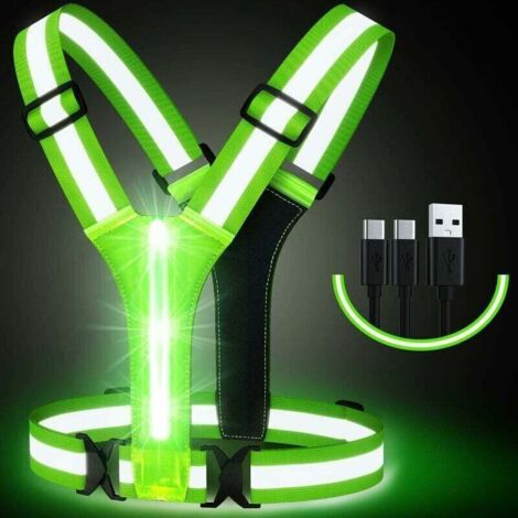 Wiederaufladbare Led-sicherheitsweste Per Usb, Laufweste Mit Sicherheitsanzeige Und Reflektierendem Gürtel, Zum Laufen Und Campen.