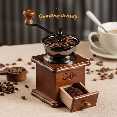 Klassische, Handbetriebene Kaffeemühle Aus Holz, Tragbar, Mehrstufig, Verstellbar, Im Retro-stil.