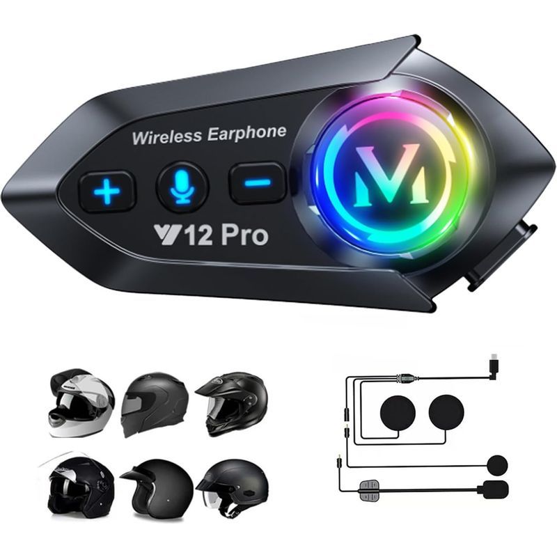 1 Stück Motorrad-freisprecheinrichtung Mit Bluetooth-headset, Cvc-geräuschunterdrückung, Kabelloses 5.1-intercom-system Mit Funkgerät, Ip65 Wasserdicht