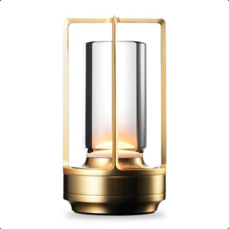 Tragbare Tischleuchte Aus Metall, Dreifarbige Fotozellenbeleuchtung, Wiederaufladbare Led-leuchte, Geeignet Für Den Innen- Und Außenbereich Sowie Für Bars, Goldfarben, Geeignet Für Schlafzimmer, Wohnz