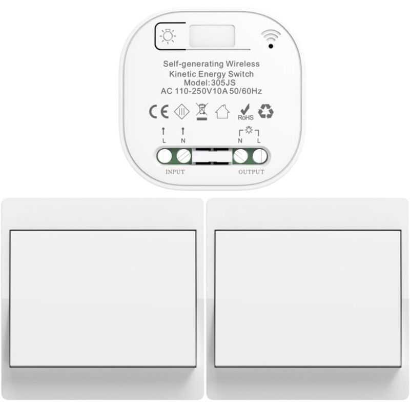 Funkfernschalter Eu, Batterielos, Selbstversorgendes Funkfernschalter-set, Funk-wechselschalter, Batterieloser Funkfernbedienungsschalter Für Die Hausbeleuchtung (eu 1-fach 2v1a)
