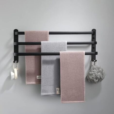 Jalleria - Wandmontierter Handtuchhalter Mit Haken Für Badezimmer, Aluminium, Für Küche, Bad Und Hotel (schwarz, 60 Cm)