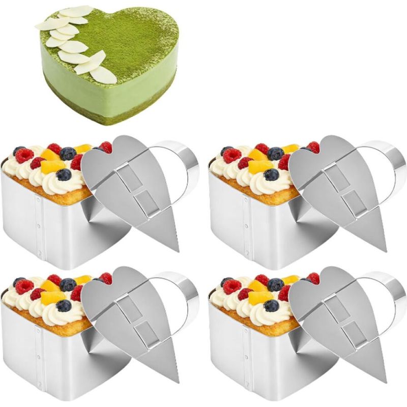 4-teiliger Gebäckring Mit Deckeln, Gebäckring Aus Edelstahl, Tarteletteform Für Desserts, Mousses, Kuchen Und Gebäck, Zubehör Inklusive (blumenform, 8 X 8 X 4 Cm)