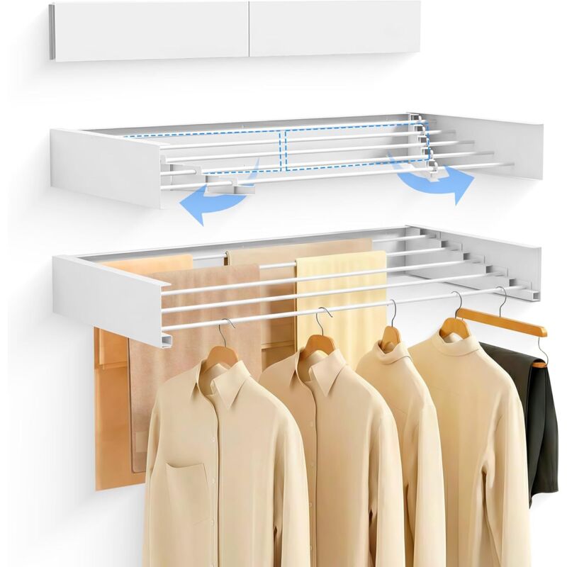 100 Cm Einziehbarer, Faltbarer Wandwäschetrockner - Für Den Innen- Und Außenbereich Geeignet - Kompaktes, Platzsparendes Design Mit 30 Kg Fassungsvermögen (weiß)