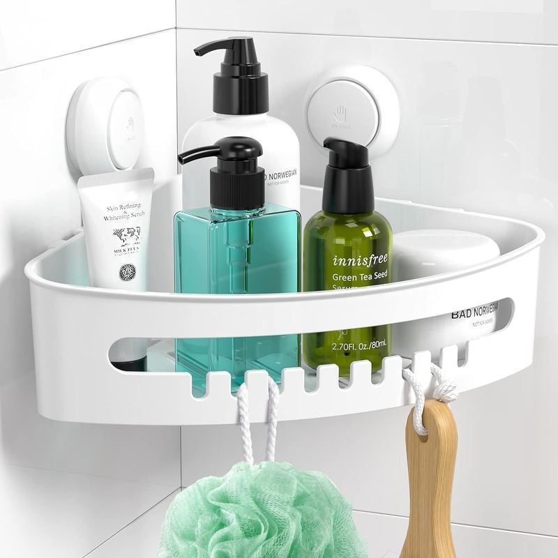 Weißes Eckduschregal Mit Saugnapf, Kein Bohren Erforderlich, Abnehmbar, Für Bad, Küche, Schlafzimmer, Wohnzimmer, Dreieckiger Shampookorb