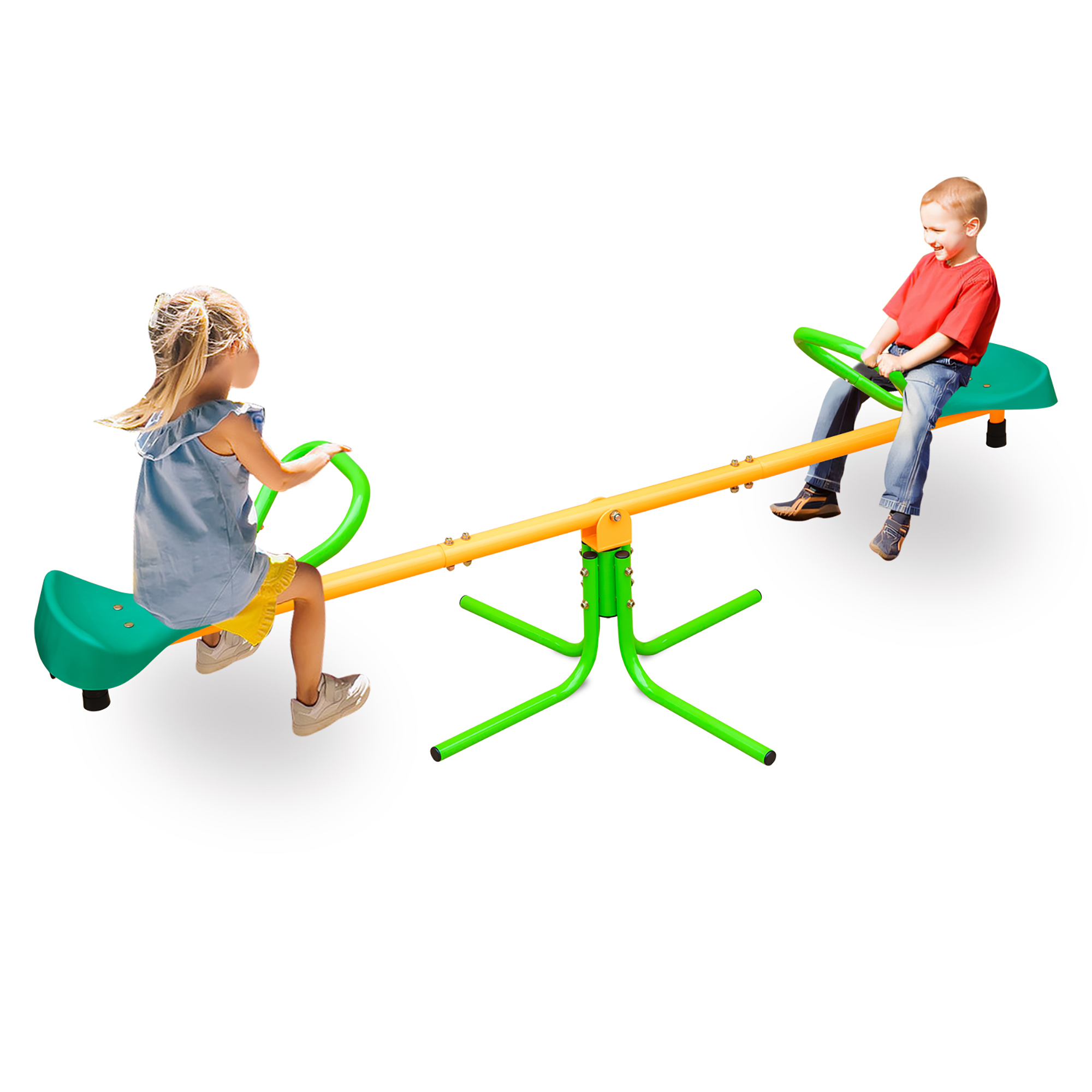 180.34cm Seesaw, Children's Double Seesaw, Outdoor/ Garden/ School Play Equipment, Anti-slip, Yellow And Green Two-tone Colour Scheme