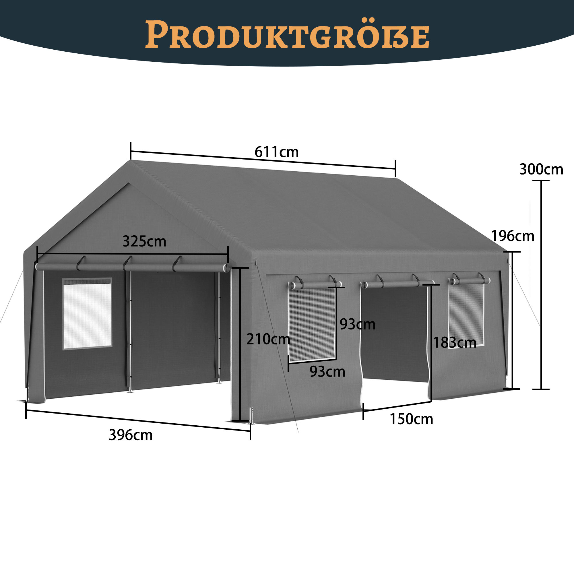 6x4x3 M Altwetter-tent-garage Mit Wasserdichter Seitenwandabdeckung, Aufrollbaren Fenstertüren, Uv-schutz Für Auto, Gartenlagerung, Mit Fenstern, Grau