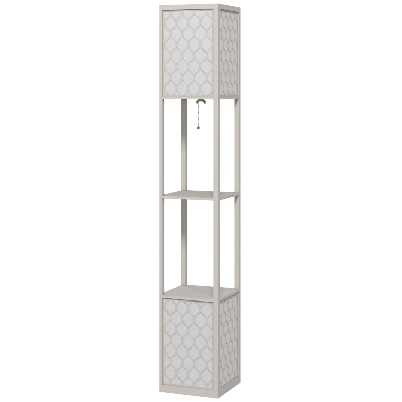 Stehleuchte Im Modernen Design, 2 Ablagen, Ziehkettenschalter, 26 Cm X 26 Cm X 156 Cm, Light Grey