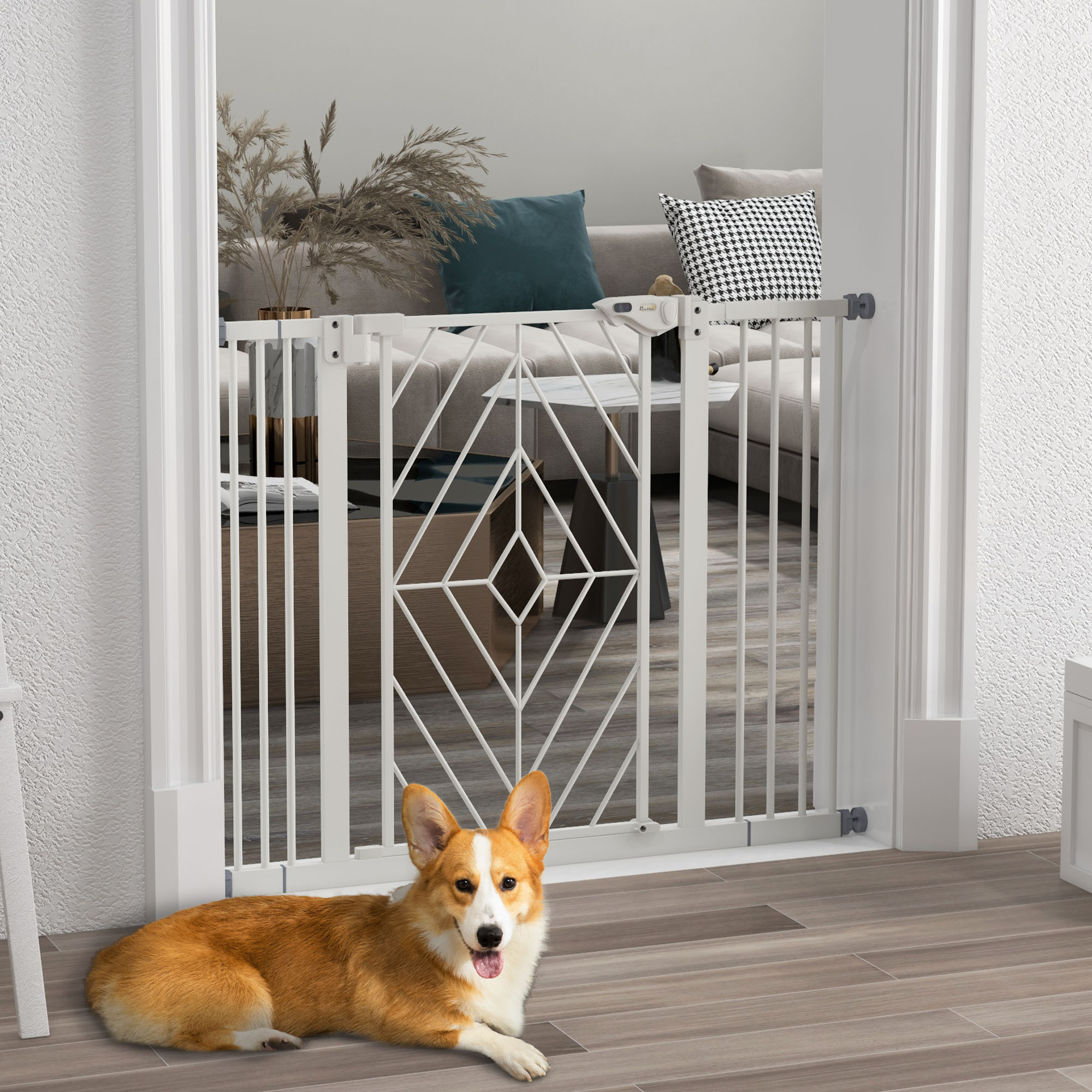 Treppenschutzgitter Hunde Automatische Tür Bohrfrei Absperrgitter 74-100cm Weiß