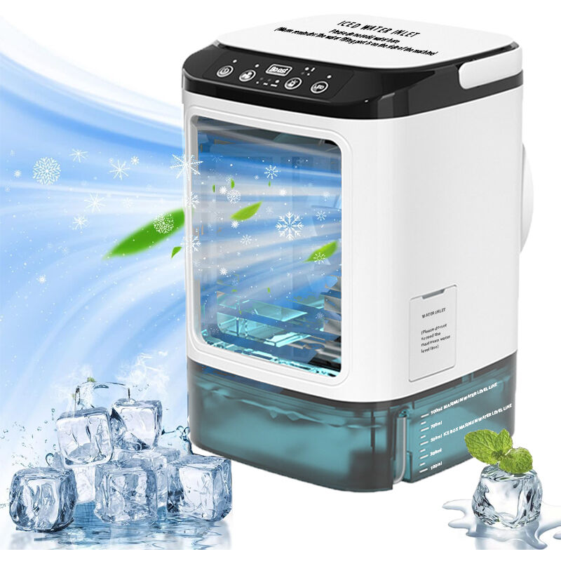 3-in-1 Tragbarer Luftkühler, 900-ml-wassertank Mit Eisfach, Leiser Nebel, 7 Leds Und Tragegriff, Für Schlafzimmer, Zuhause Und Reisen – Kzq