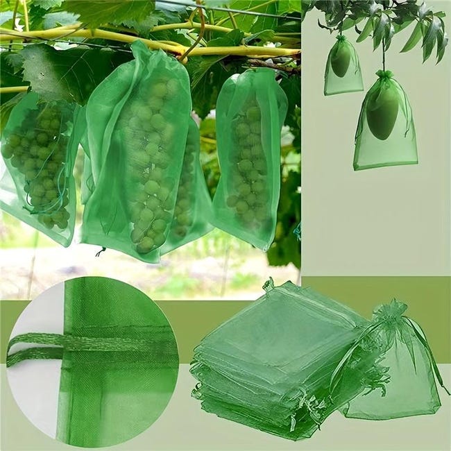 100 Schutzbeutel Für Obst, Grüne Netzbeutel Mit Kordelzug, Netzbeutel Für Gartenobst, Schutzbeutel, 15 X 20 Cm