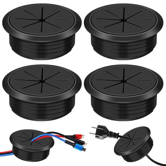 Set Mit 4 Flexiblen Kabeldurchführungen Aus Kunststoff, 60 Mm Durchmesser – Kabeldurchführungen – Kabelmanagement – ​​kunststoff, Für Schreibtische Und Arbeitsplatten – Schwarz