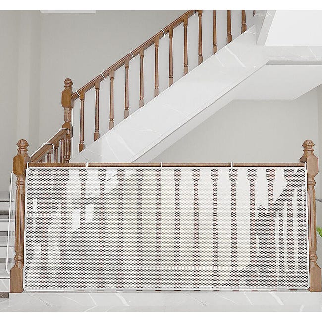 Kindersicherheitsnetz, Weiß, 300 Cm Lang X 70 Cm Hoch, Balkon- Und Treppenschutz Für Babys, Robustes Und Verstellbares Netz Für Geländer
