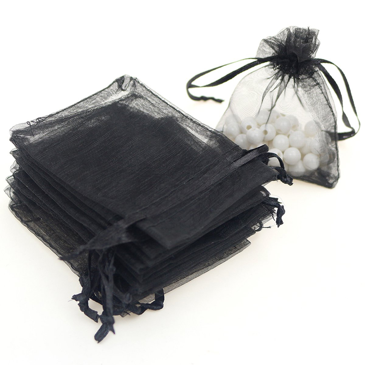 100 Organza-geschenktüten, 9 X 12 Cm (3,6 X 4,8 Zoll), Beutel Mit Kordelzug, Schmuckbeutel, Gastgeschenke, Hochzeitsgeschenke, Süßigkeitentüten. (schwarz)
