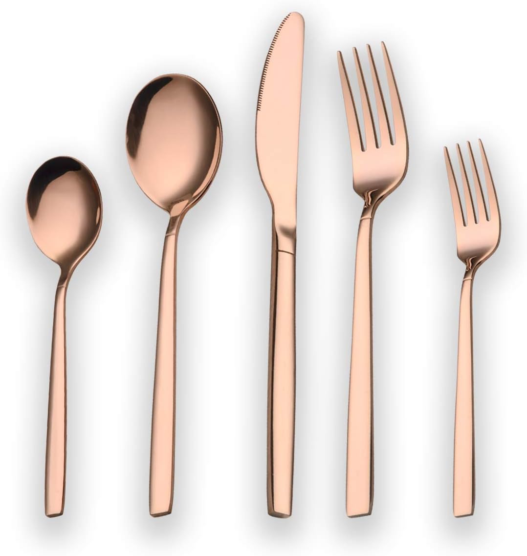Besteckset – 30-teilig – Edelstahl – Roségold-titanbeschichtung – Für 6 Personen – Spülmaschinenfest