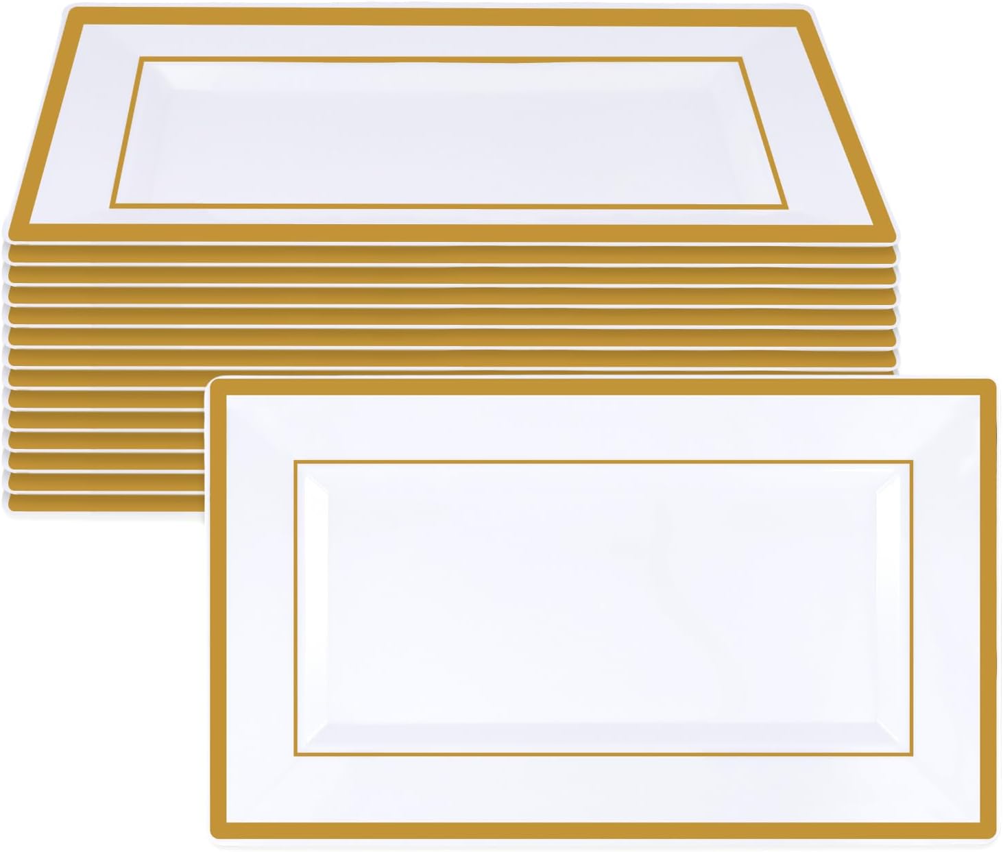 Tabletts – 15er-set – Weiß-goldener Kunststoff – Goldrand – Für Buffets Und Hochzeiten – 33 X 20 Cm