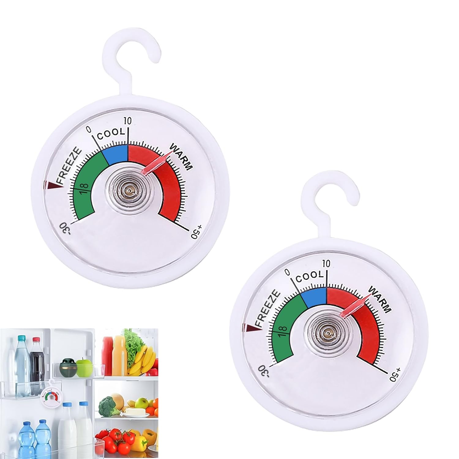 Gefrierschrankthermometer – 2 Stück – Kunststoff – Farbcodierung – Küche, Keller, Wein – Weiß