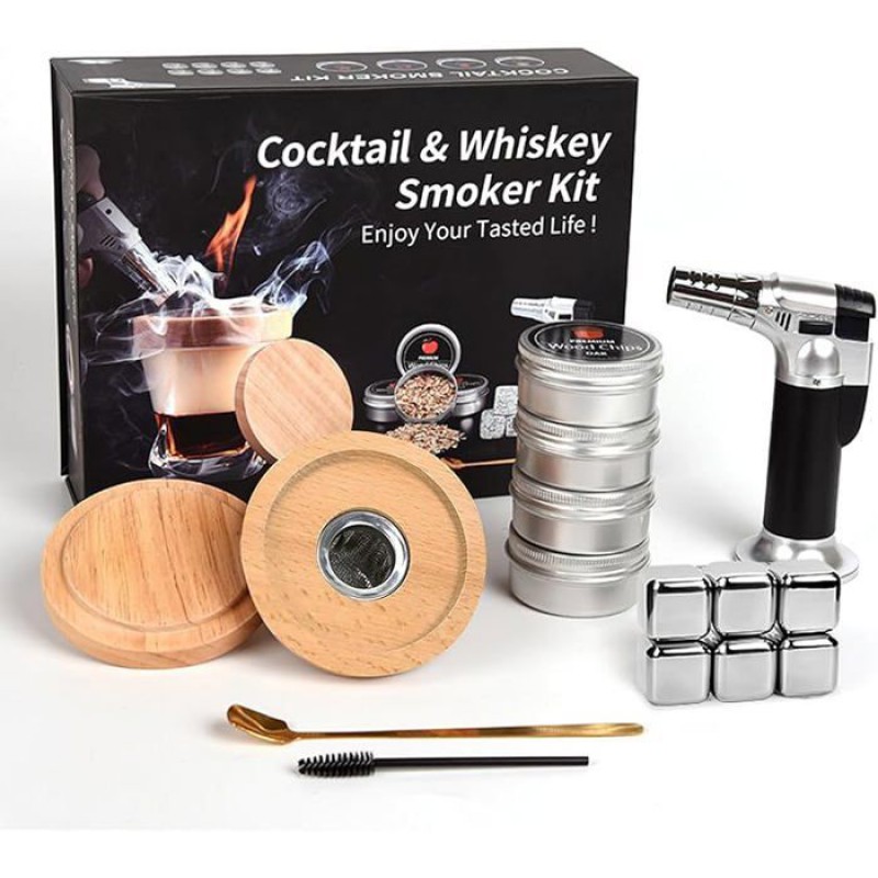 Old-fashioned Whisky- Und Bourbon-räucherset – Cocktail-räucherset Mit 4 Holzchips – Zubehörset Für Mahlzeiten