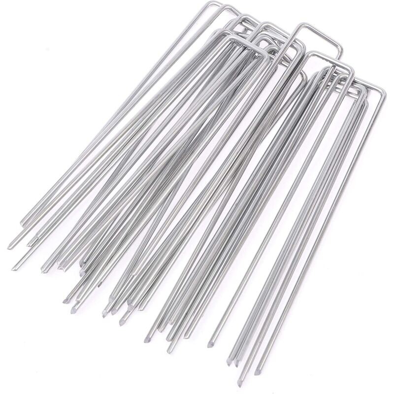 100 Stück Verzinkte Stahl-befestigungspfähle, U-förmige Gartenanker Für Unkrautvlies, 150 X 25 Mm, Ø 3 Mm, Silber