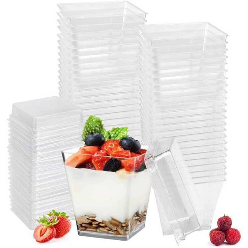 50 Dessertbecher Mit Deckel, Transparente Dessertbecher, 210 Ml/7 Oz, Tragbare Vorspeisengläser, Kleines Serviertablett
