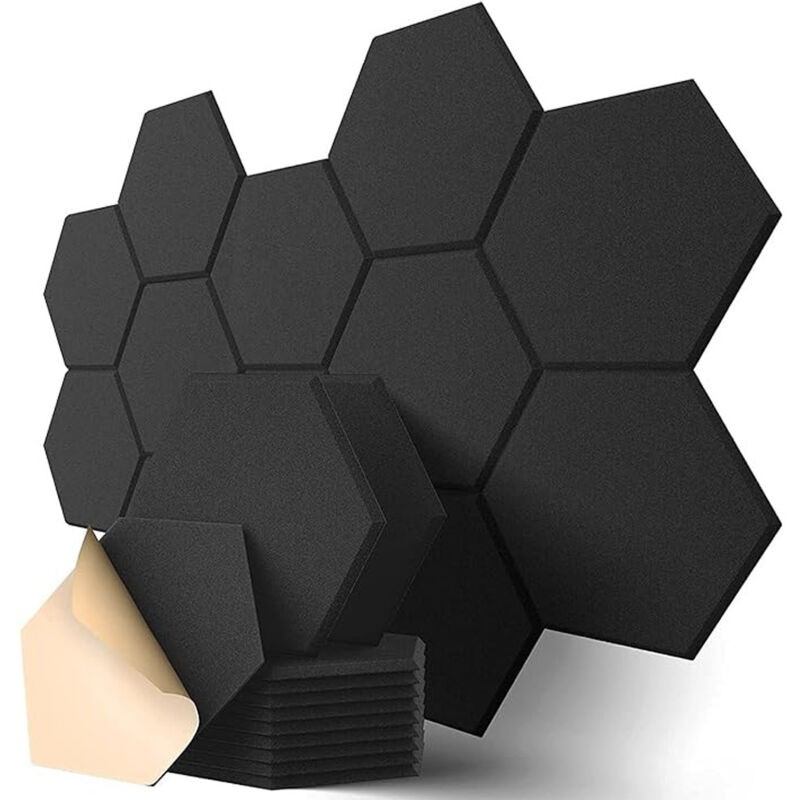 Selbstklebende, Sechseckige Akustikpaneele, 12er-packung, Hochdichter Akustikschaumstoff Für Wand-, Tür- Und Deckenverkleidung Sowie Akustikbehandlung (30 X 26 X 0,9 Cm) – Schwarz