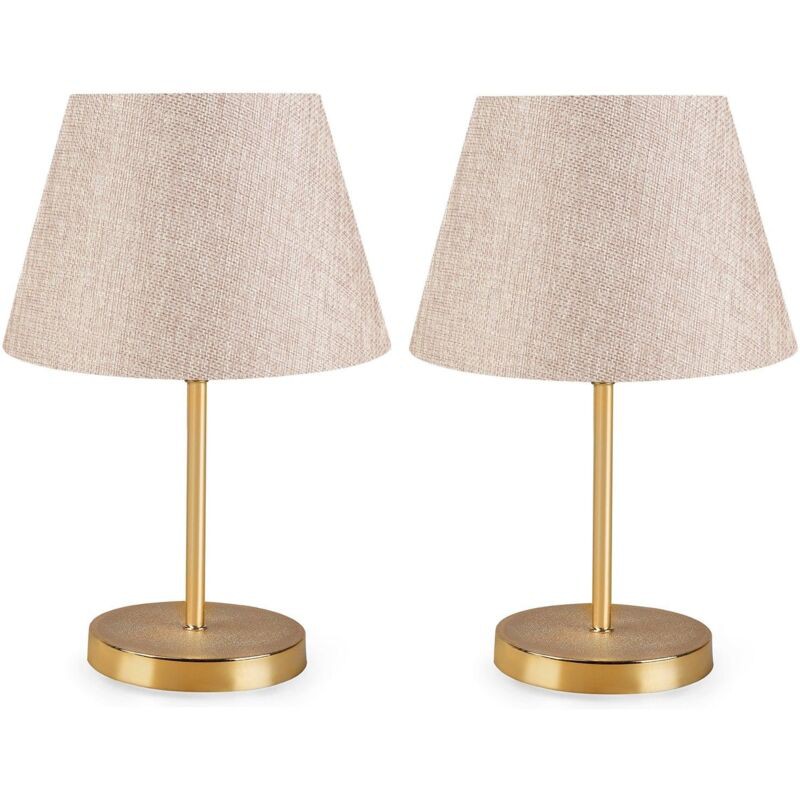 Set Aus 2 Accensa Tischlampen, 37 Cm Hoch, Cremefarbener Stoff Und Goldfarbenes Metall