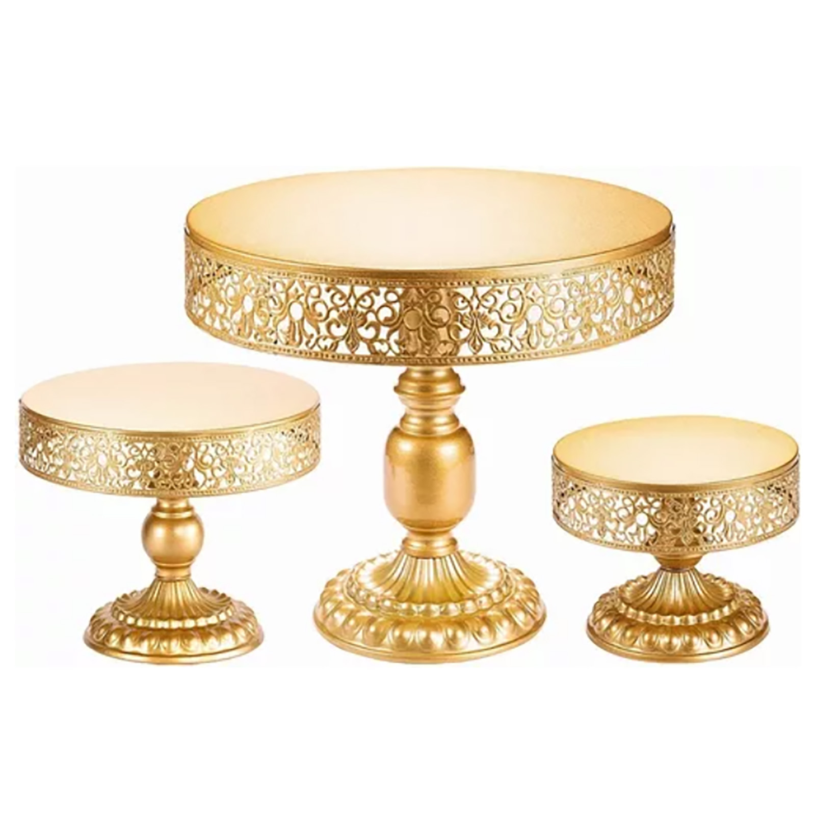 3-teiliger Goldener Tortenständer Aus Dekorativem Eisen, Wiederverwendbar, Zerlegbar Und Stabil, Ideal Für Partys.