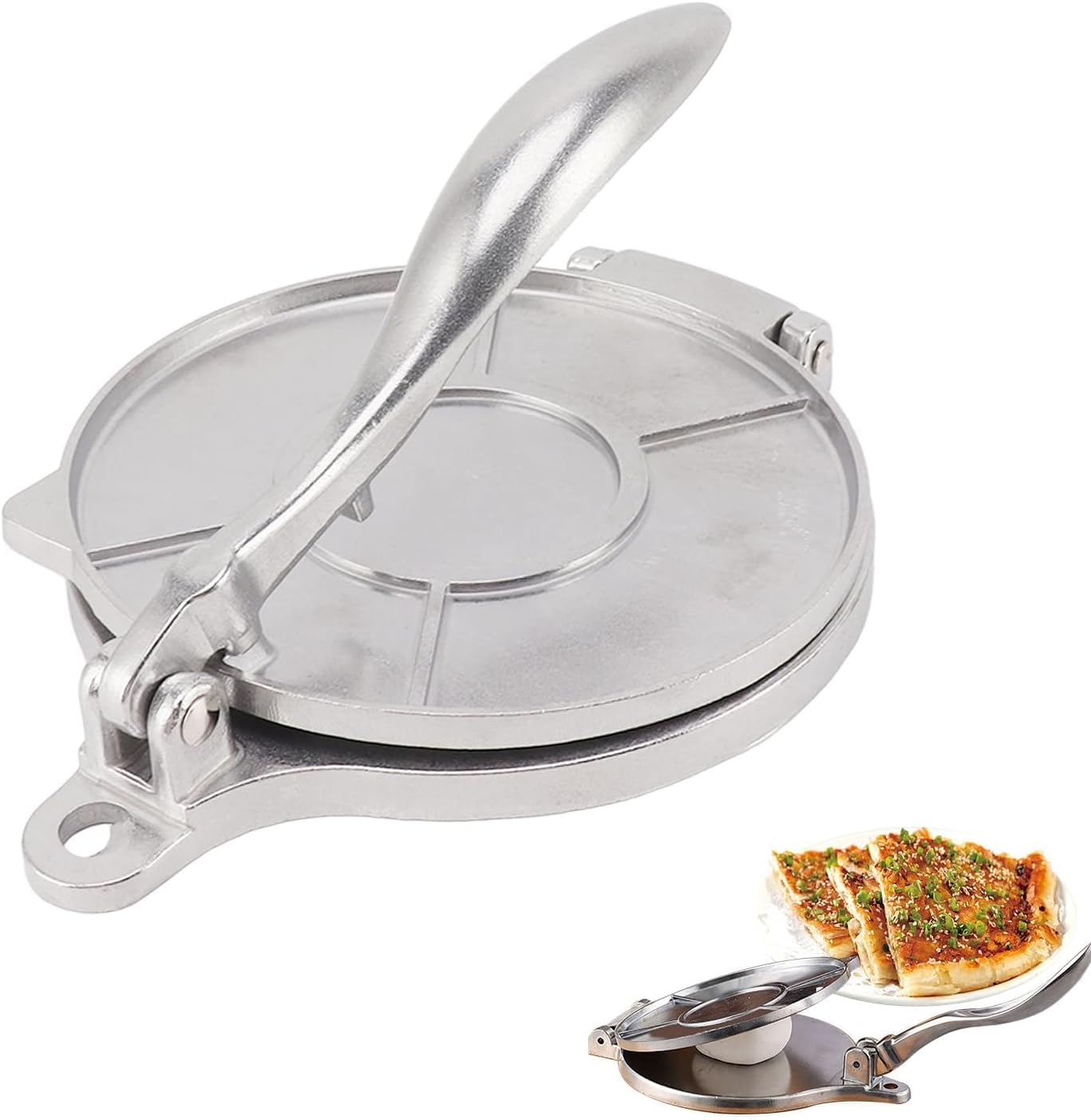 Tortillapresse – 1 Stück – Aluminium – Für Weizen- Und Maistortillas – Tacos, Quesadillas, Toasts – 16 Cm Silber