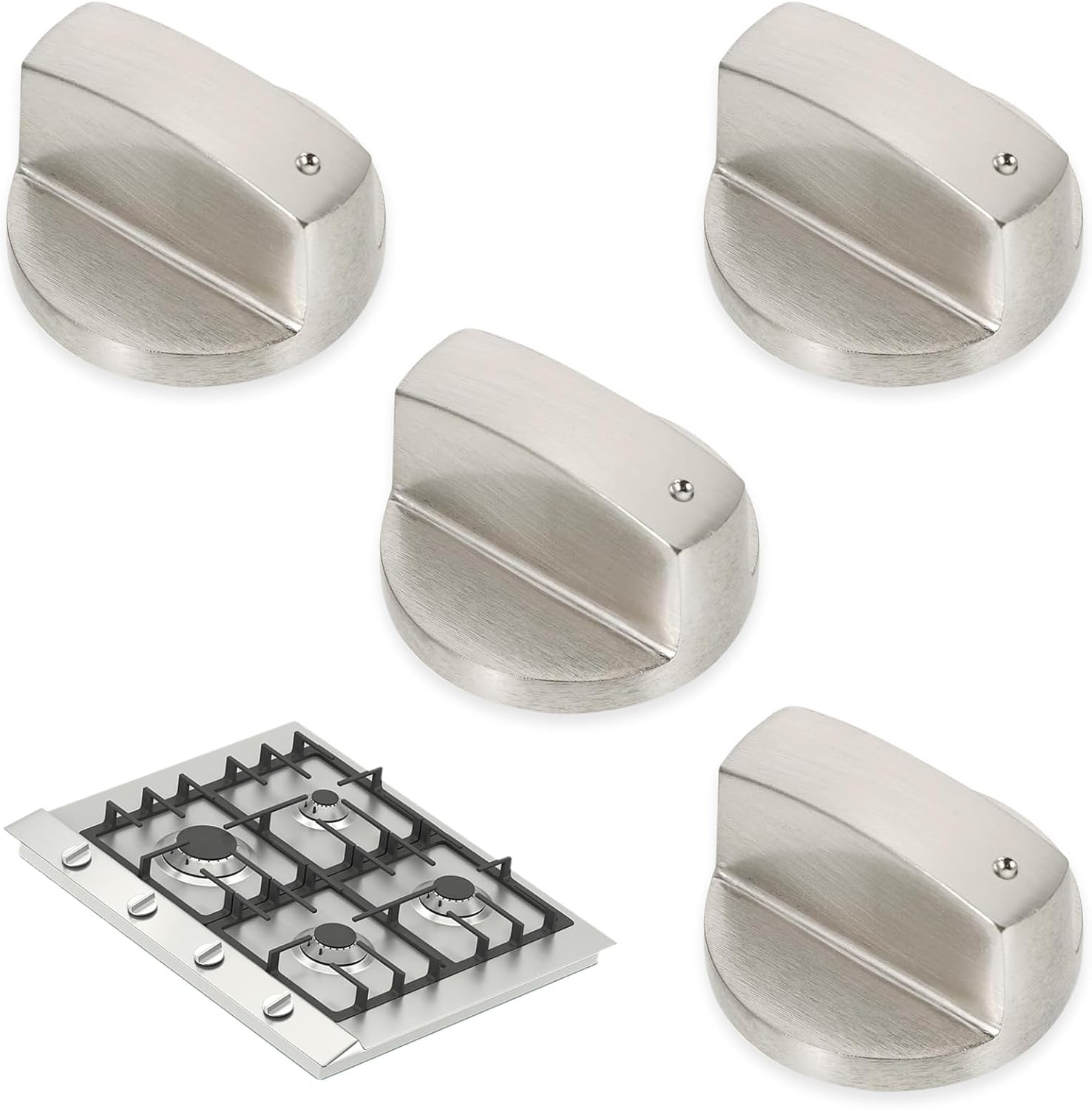 4er-set Herdknöpfe – Gebürstetes Metall – 6-mm-bohrung – Universelle Bedienung – Für Gas- Und Backofenherde – Silber, 4 Cm
