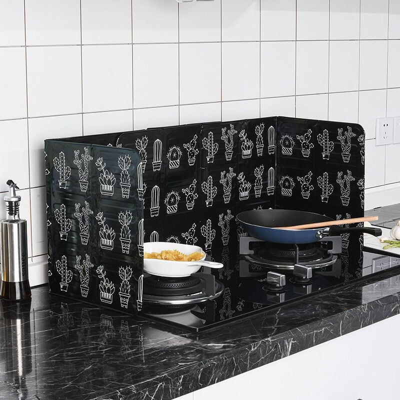 Küchenspritzschutz, Faltbarer Aluminium-spritzschutz, Faltbarer Kochspritzschutz, 2-teiliges Schwarzes Set