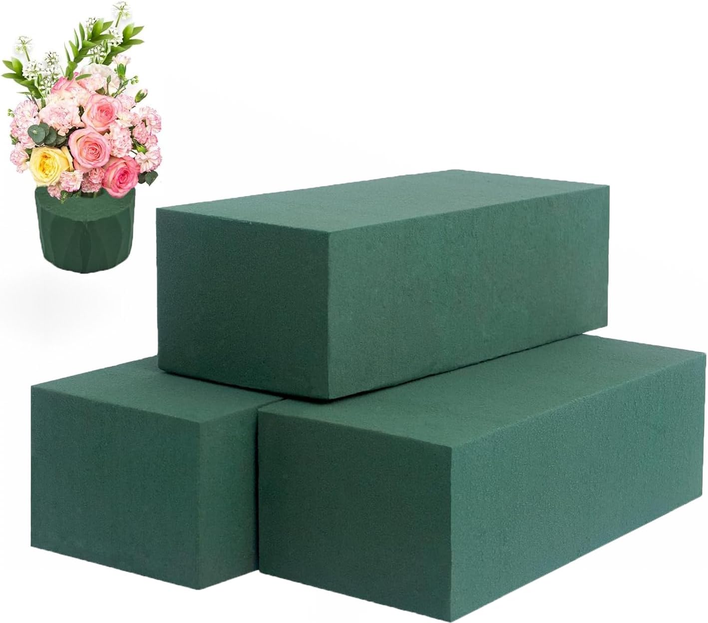 Steckschaum – 3er-set – Grün – Wasserabsorbierend – Für Frische Und Künstliche Blumenarrangements – 23 X 10 X 7 Cm