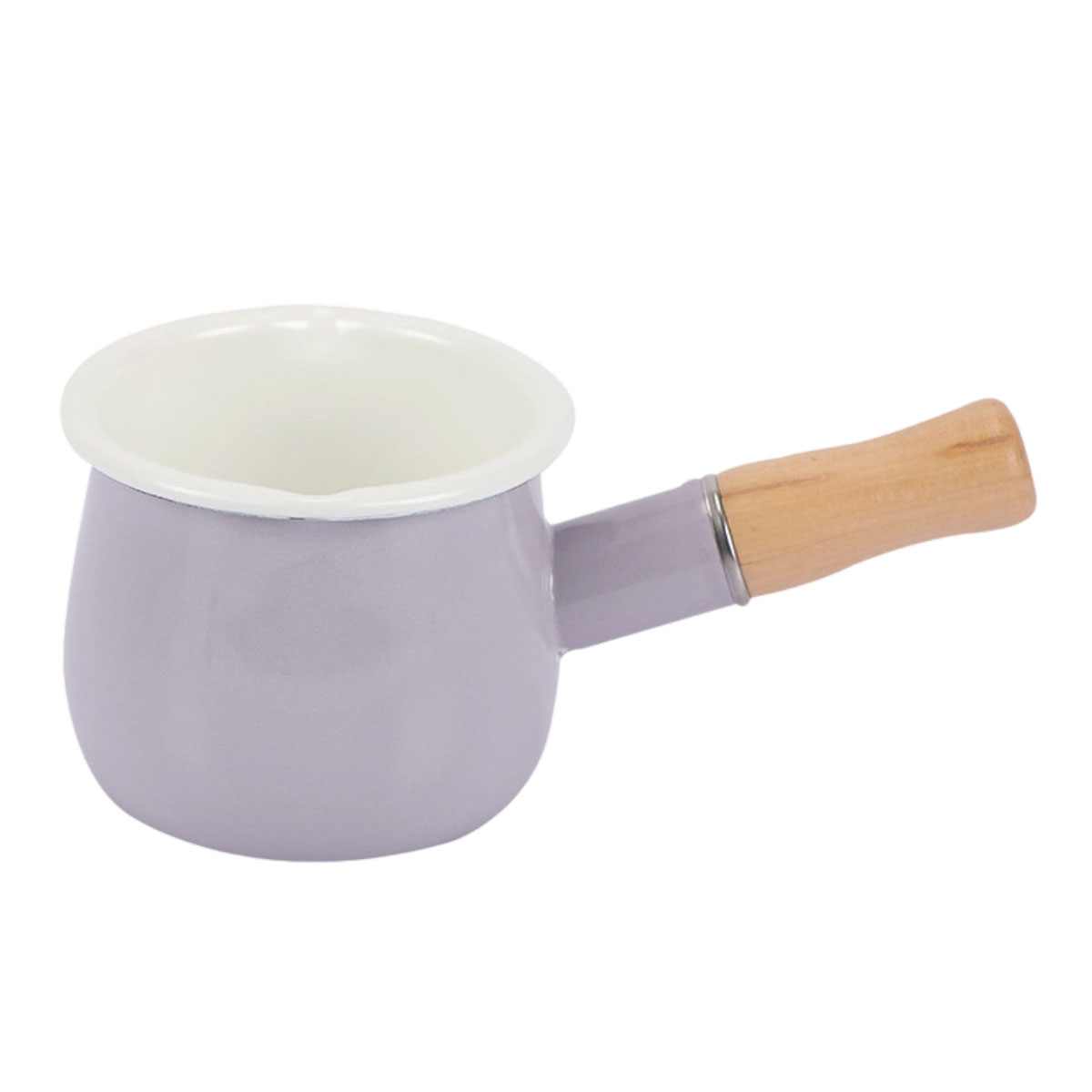 Emaillierter Milchkrug, Butterwärmer, Mini-antihaft-kochtopf, 10 Cm, 500 Ml, Kleines Küchenutensil Mit Holzgriff (lila)